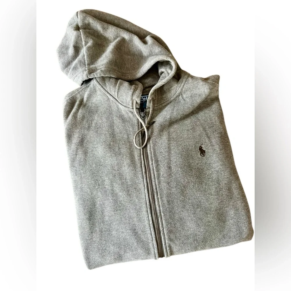 VTG‎ Ralph Lauren polo hooded jacket XL full zip brown 100% cotton knit sweater